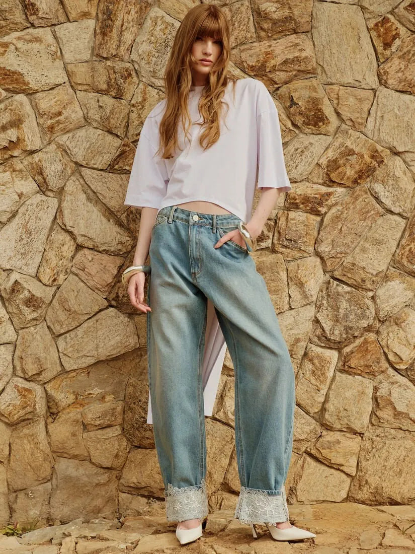 Calça Jeans Barrel Renda
