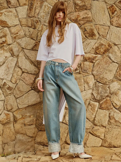 Calça Jeans Barrel Renda