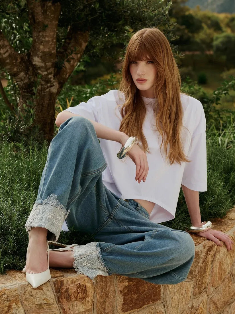 Calça Jeans Barrel Renda