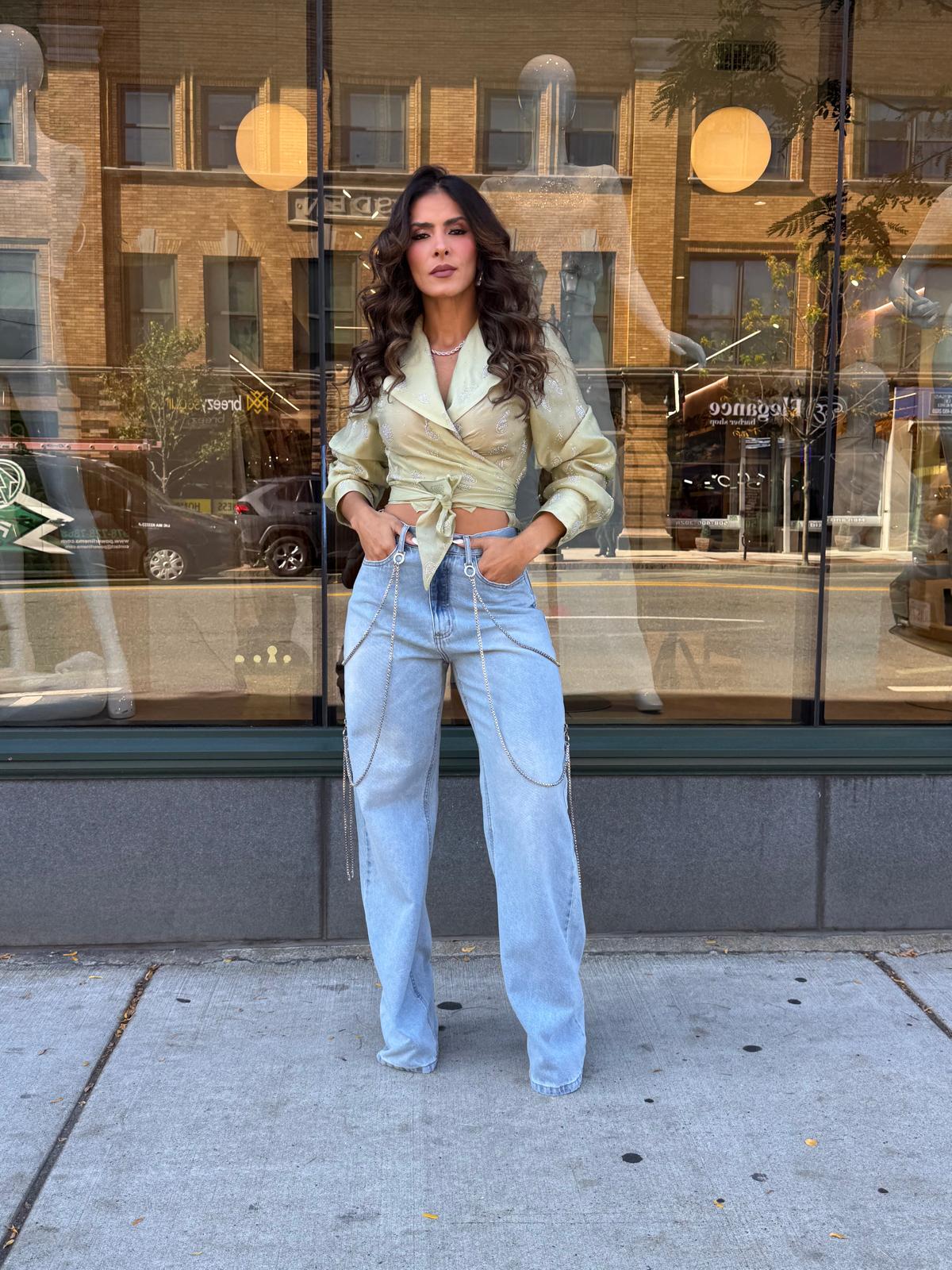 Calça Jeans Wide Leg Corrente