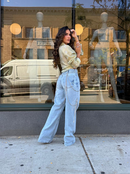 Calça Jeans Wide Leg Corrente