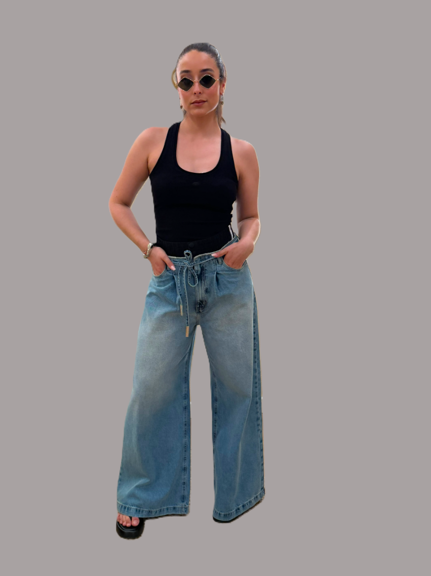 Calça Jeans Pantalona Cós Nylon
