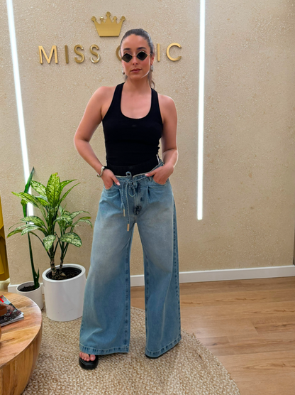 Calça Jeans Pantalona Cós Nylon