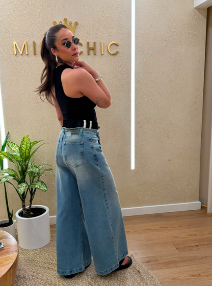 Calça Jeans Pantalona Cós Nylon