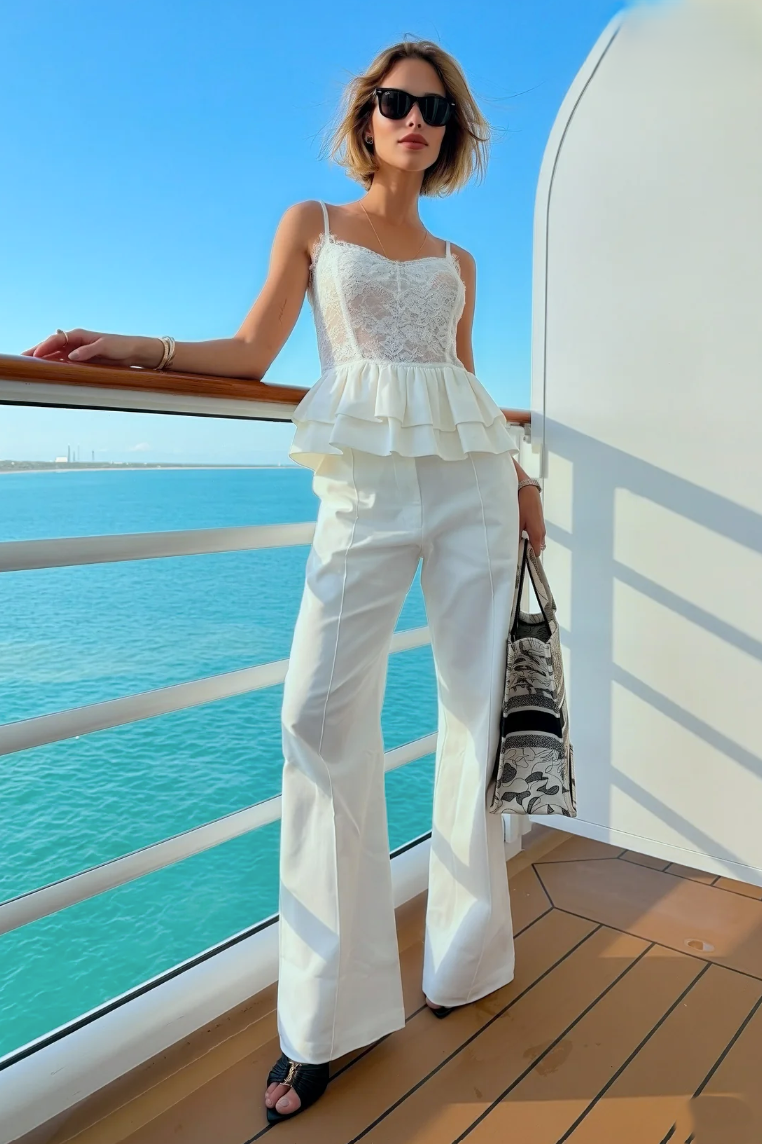 Calça Pantalona Estruturada Frisos